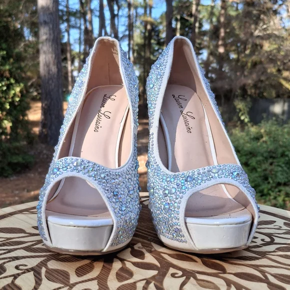 Lauren Lorraine Rhinestone Studded Stiletto Heel Peep Toe Sandals Size 8 - Picture 2 of 8